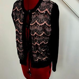 Pink black beaded lace Cardigan